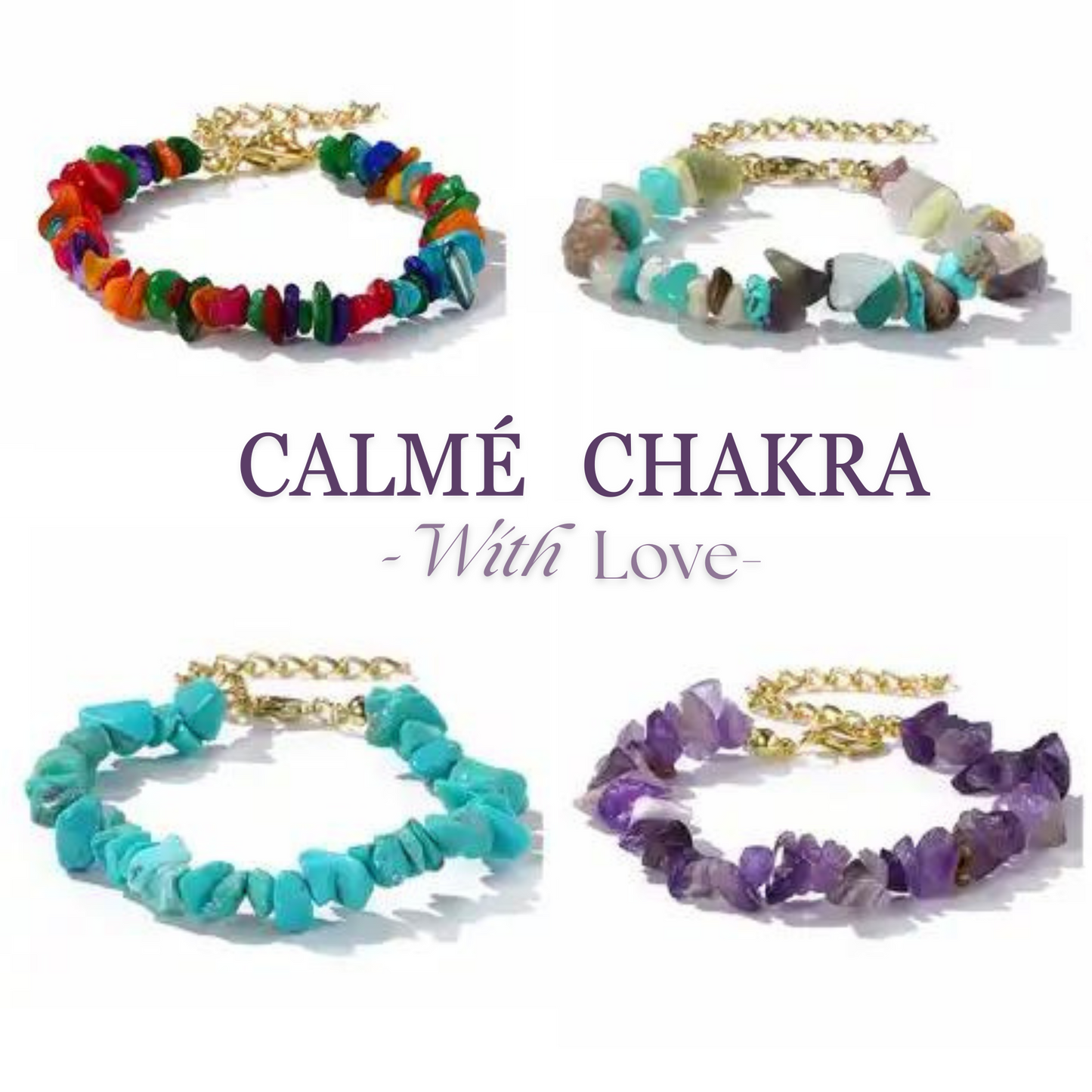 Handmade Natural Gemstones Colorful Chain Bracelet | Set of 2 | Quartz | Agate | Gemstone | Crystal Beaded | Crushed Stone | Chain Bracelet Set | Happiness and Mental Support Boost | WithLove