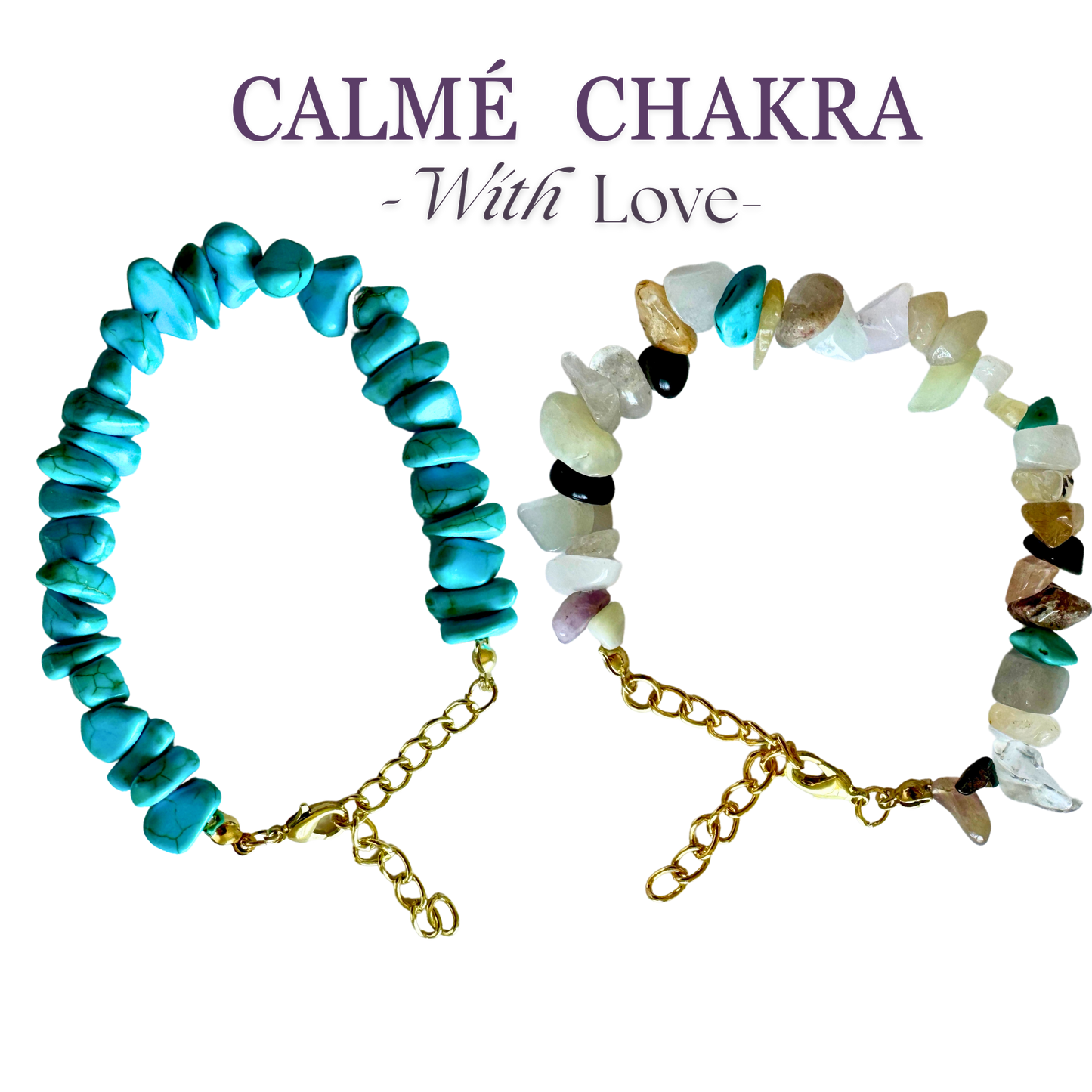 Handmade Natural Gemstones Colorful Chain Bracelet | Set of 2 | Quartz | Agate | Gemstone | Crystal Beaded | Crushed Stone | Chain Bracelet Set | Happiness and Mental Support Boost | WithLove