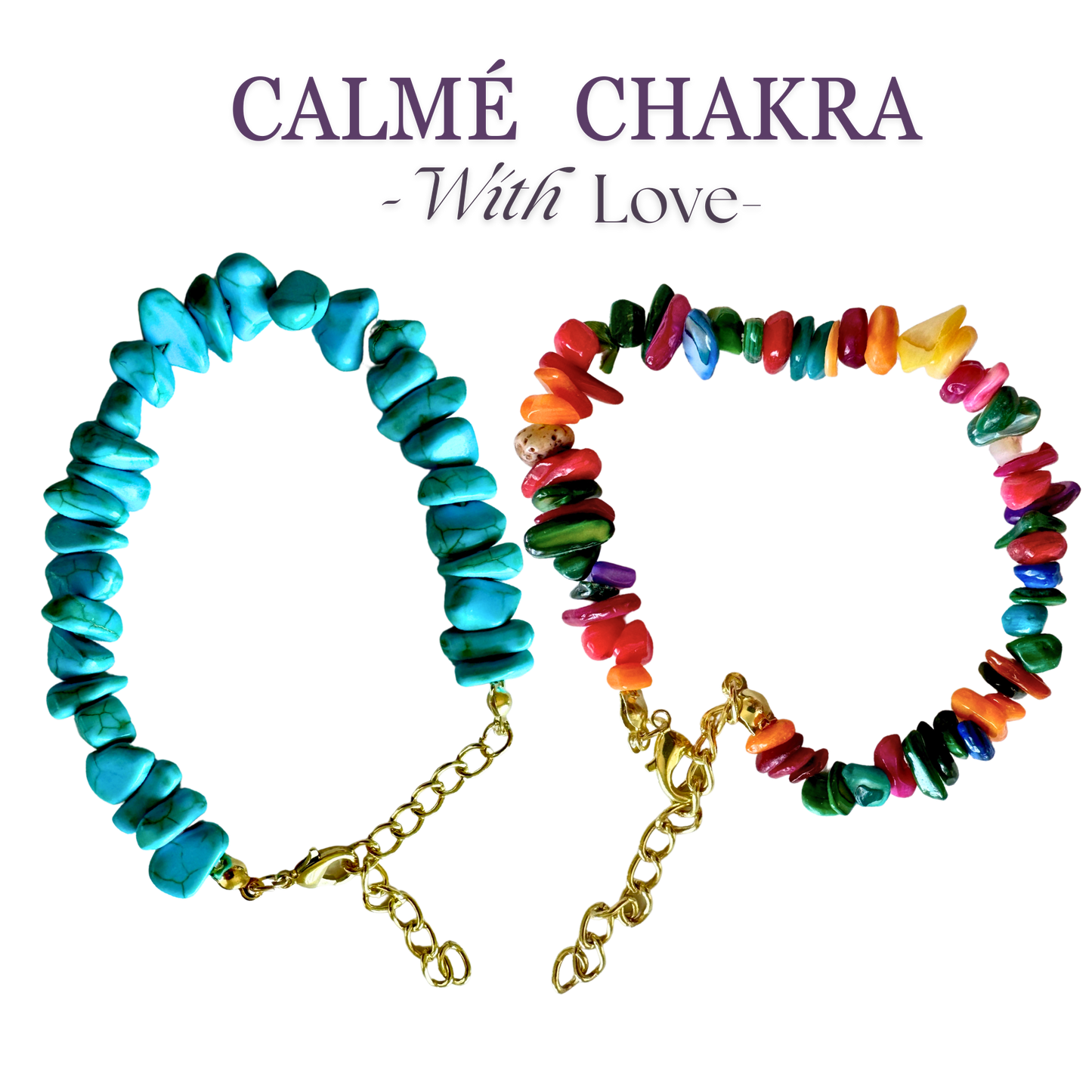 Handmade Natural Gemstones Colorful Chain Bracelet | Set of 2 | Quartz | Agate | Gemstone | Crystal Beaded | Crushed Stone | Chain Bracelet Set | Happiness and Mental Support Boost | WithLove