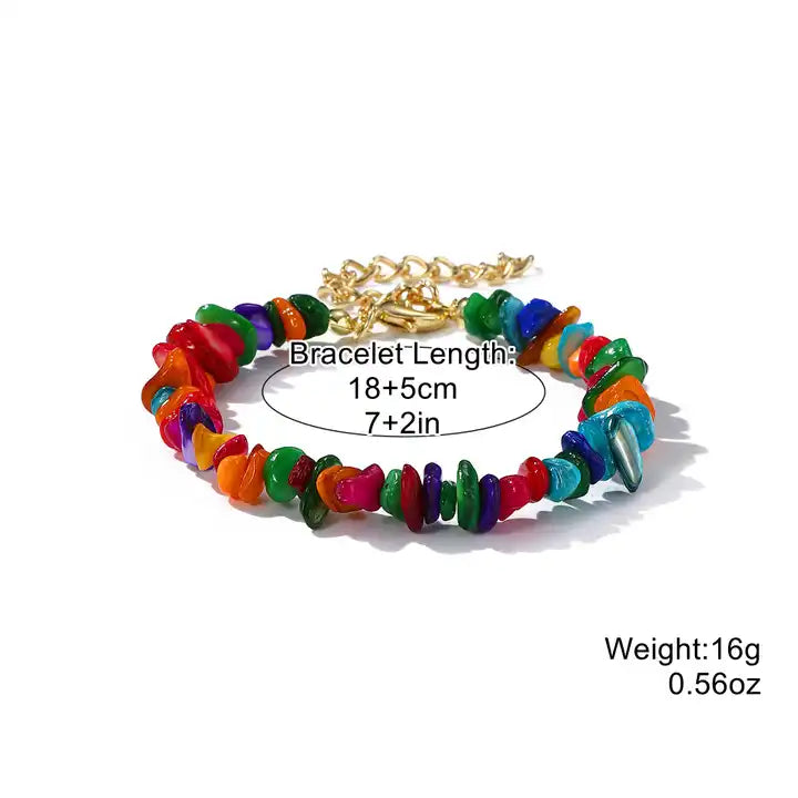 Handmade Natural Gemstones Colorful Chain Bracelet | Set of 2 | Quartz | Agate | Gemstone | Crystal Beaded | Crushed Stone | Chain Bracelet Set | Happiness and Mental Support Boost | WithLove