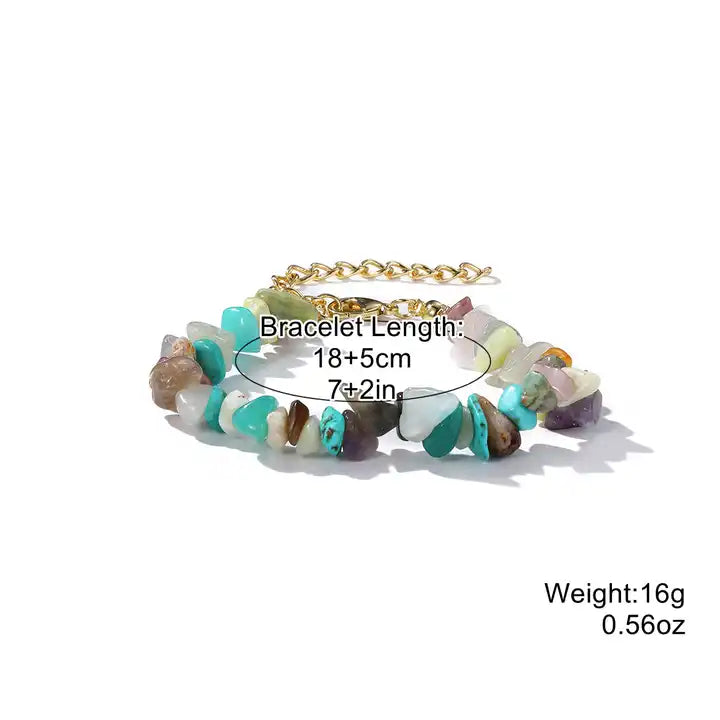 Handmade Natural Gemstones Colorful Chain Bracelet | Set of 2 | Quartz | Agate | Gemstone | Crystal Beaded | Crushed Stone | Chain Bracelet Set | Happiness and Mental Support Boost | WithLove