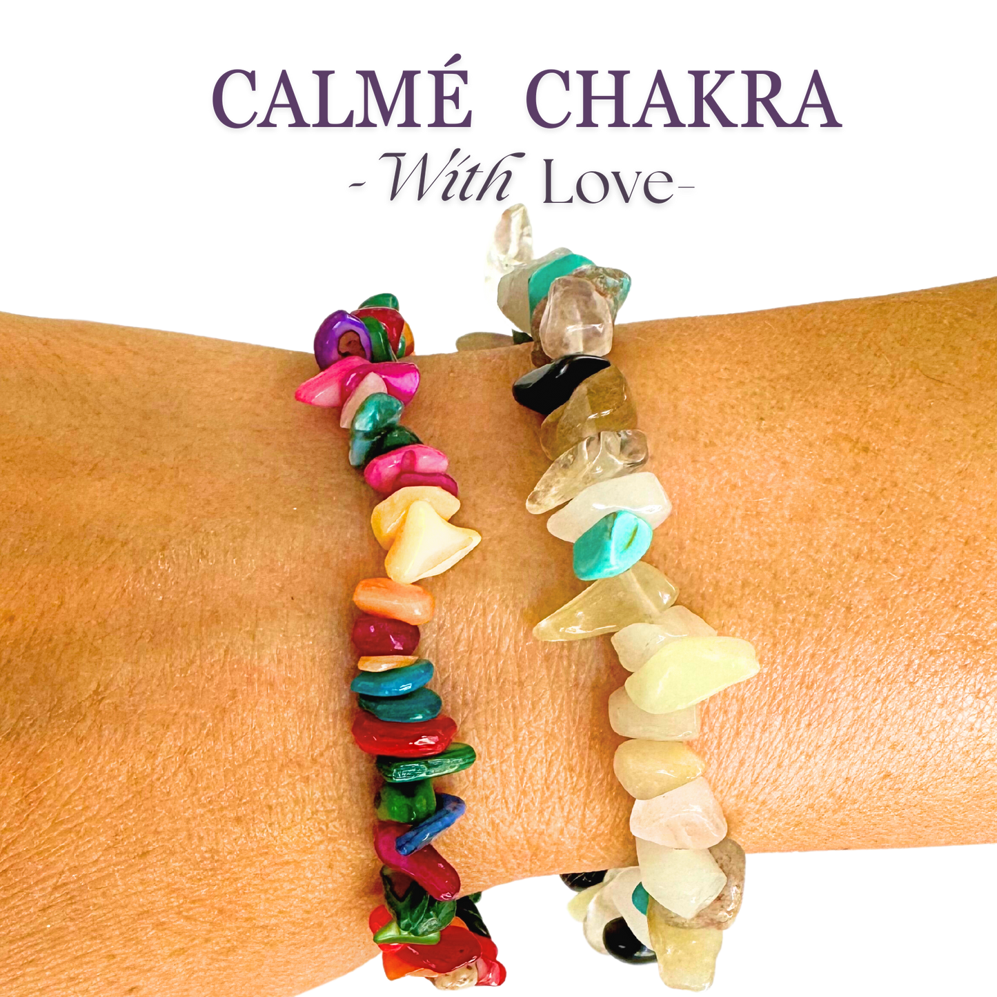 Handmade Natural Gemstones Colorful Chain Bracelet | Set of 2 | Quartz | Agate | Gemstone | Crystal Beaded | Crushed Stone | Chain Bracelet Set | Happiness and Mental Support Boost | WithLove