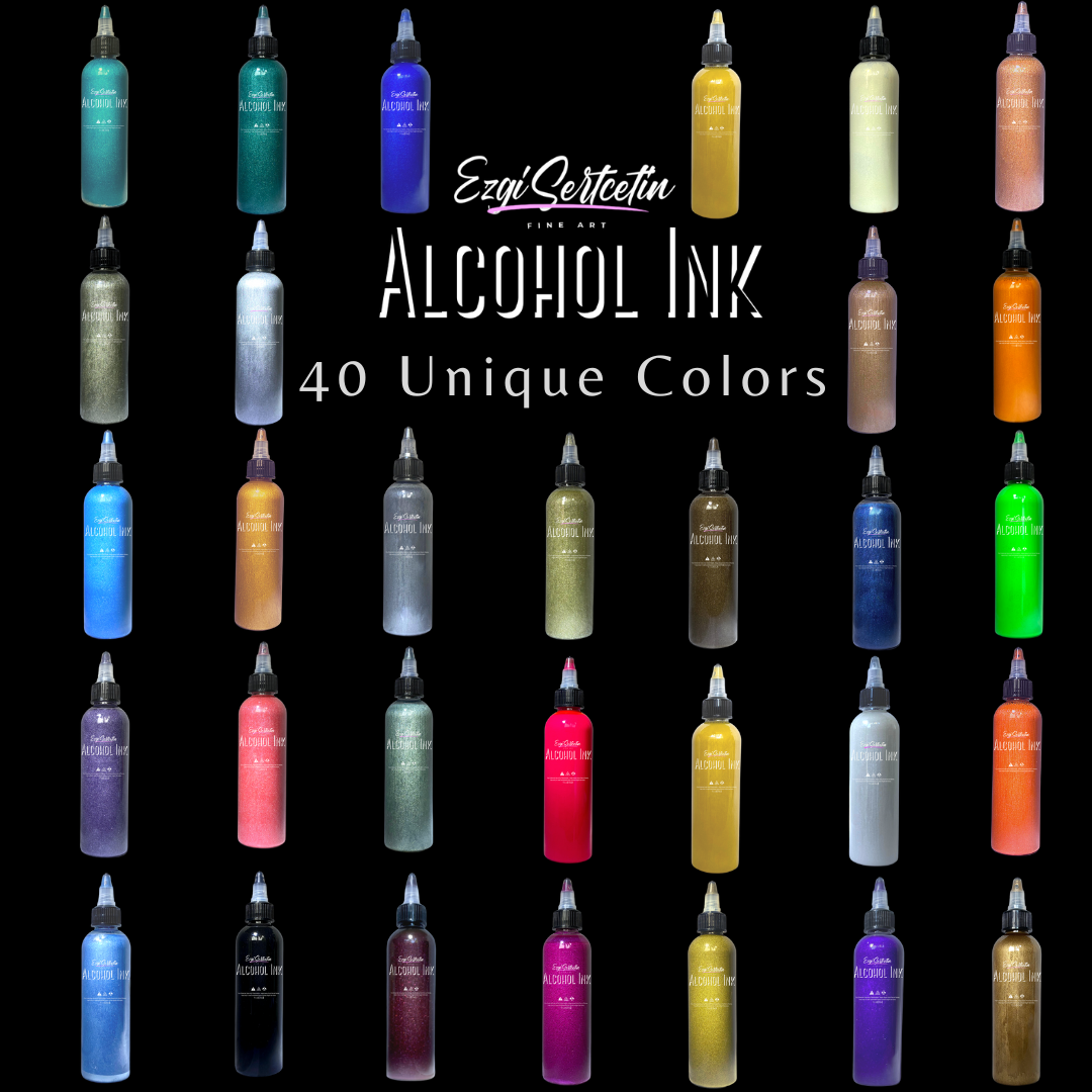 Premium Alcohol Ink|Metallic or Glitter Vibrant|High Saturated Unique Colors|4oz|For Tumblers,Coasters,Resin Dye,Alcohol Ink Paper,Yupo,Resin Petri Dish|by Ezgi Sertcetin