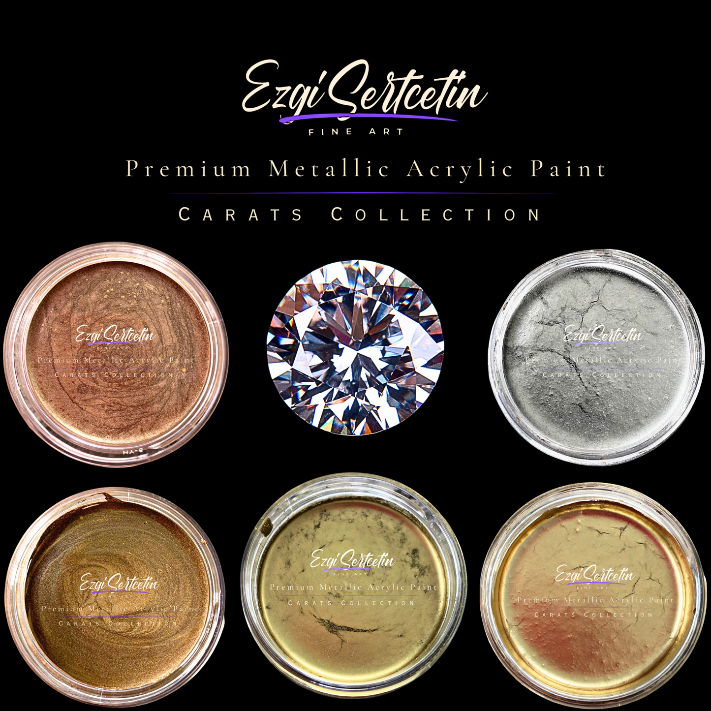 Premium Metallic Acrylic Paint 3 oz |Unique Metallic Bright Colors | Special Carat Collection by Ezgi Sertcetin