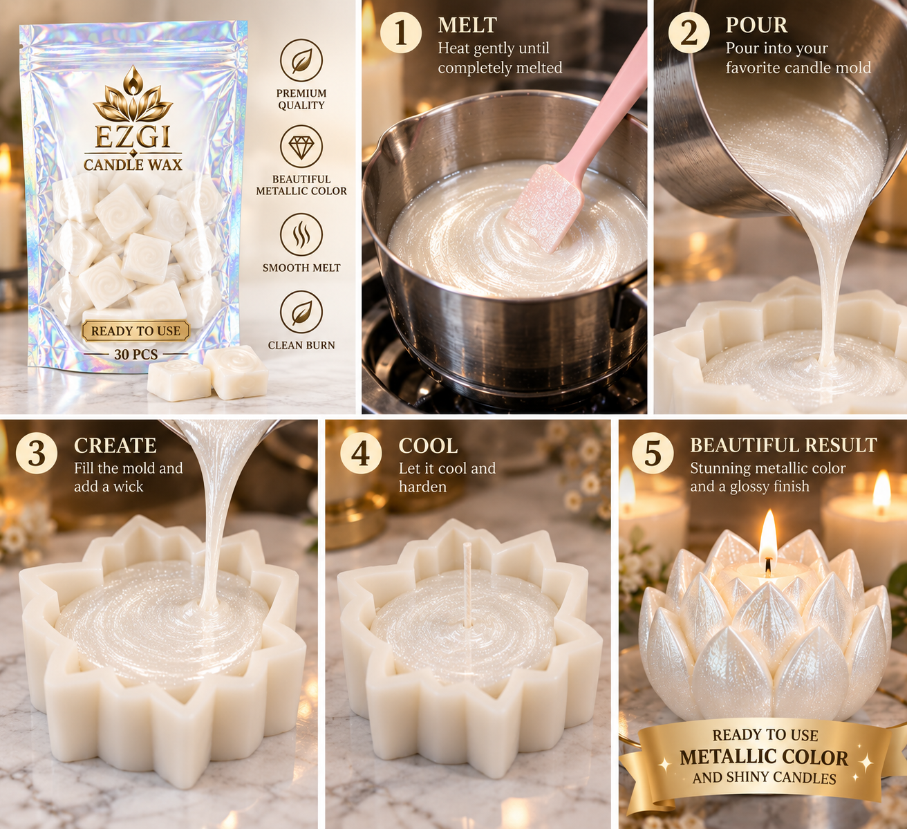EZGI Candle Wax Metallic Bars for DIY Candle Making, 30 Pcs Ready to use