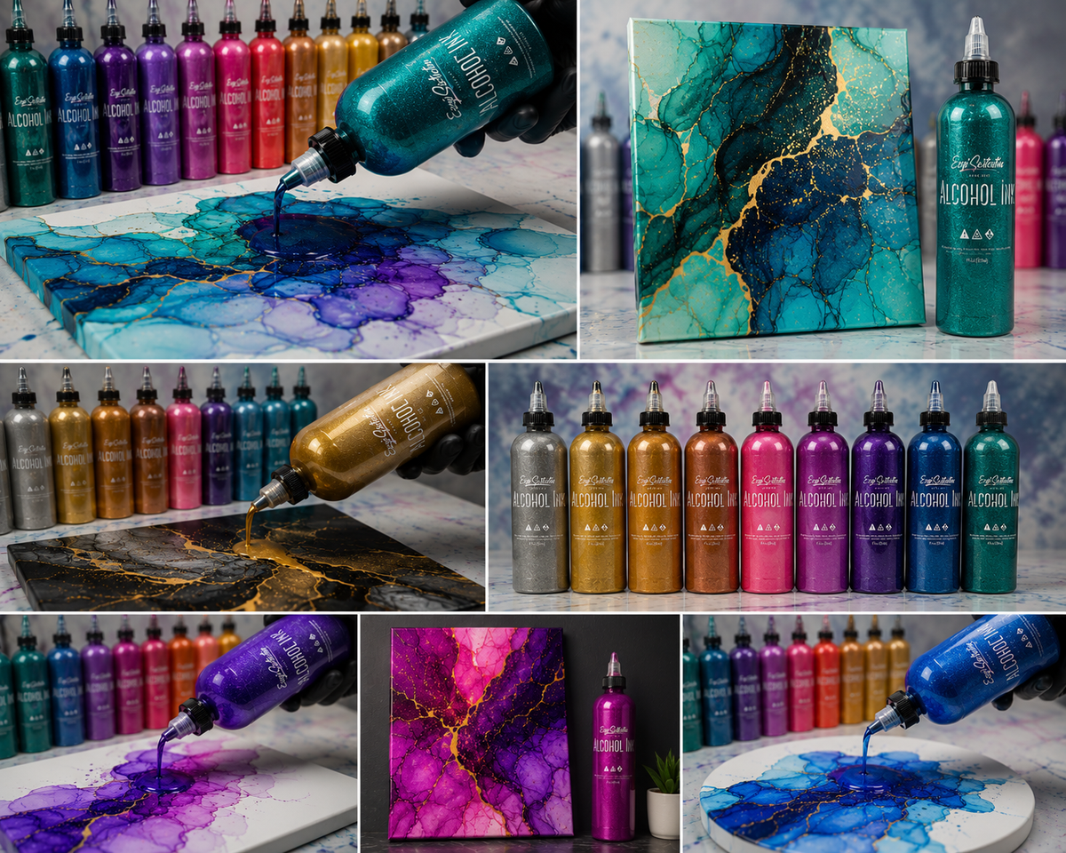 Premium Alcohol Ink|Metallic or Glitter Vibrant|High Saturated Unique Colors|4oz|For Tumblers,Coasters,Resin Dye,Alcohol Ink Paper,Yupo,Resin Petri Dish|by Ezgi Sertcetin