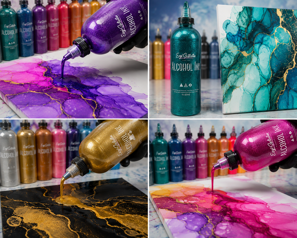 Premium Alcohol Ink|Metallic or Glitter Vibrant|High Saturated Unique Colors|4oz|For Tumblers,Coasters,Resin Dye,Alcohol Ink Paper,Yupo,Resin Petri Dish|by Ezgi Sertcetin