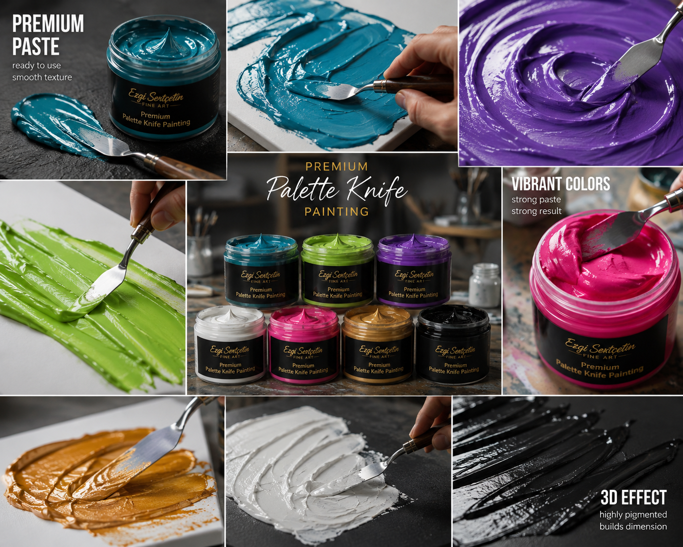 Premium Palette Knife Painting Paste|Texture Paste|Authentic Bright Colors|Ready to Use|Easy to Apply| 6oz