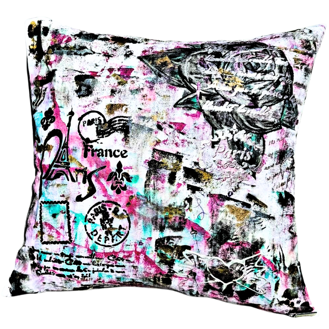 Exquisite Handpainted Decorative 100% Cotton Designer Pillow  | 20x 20 | by Ezgi Sertcetin