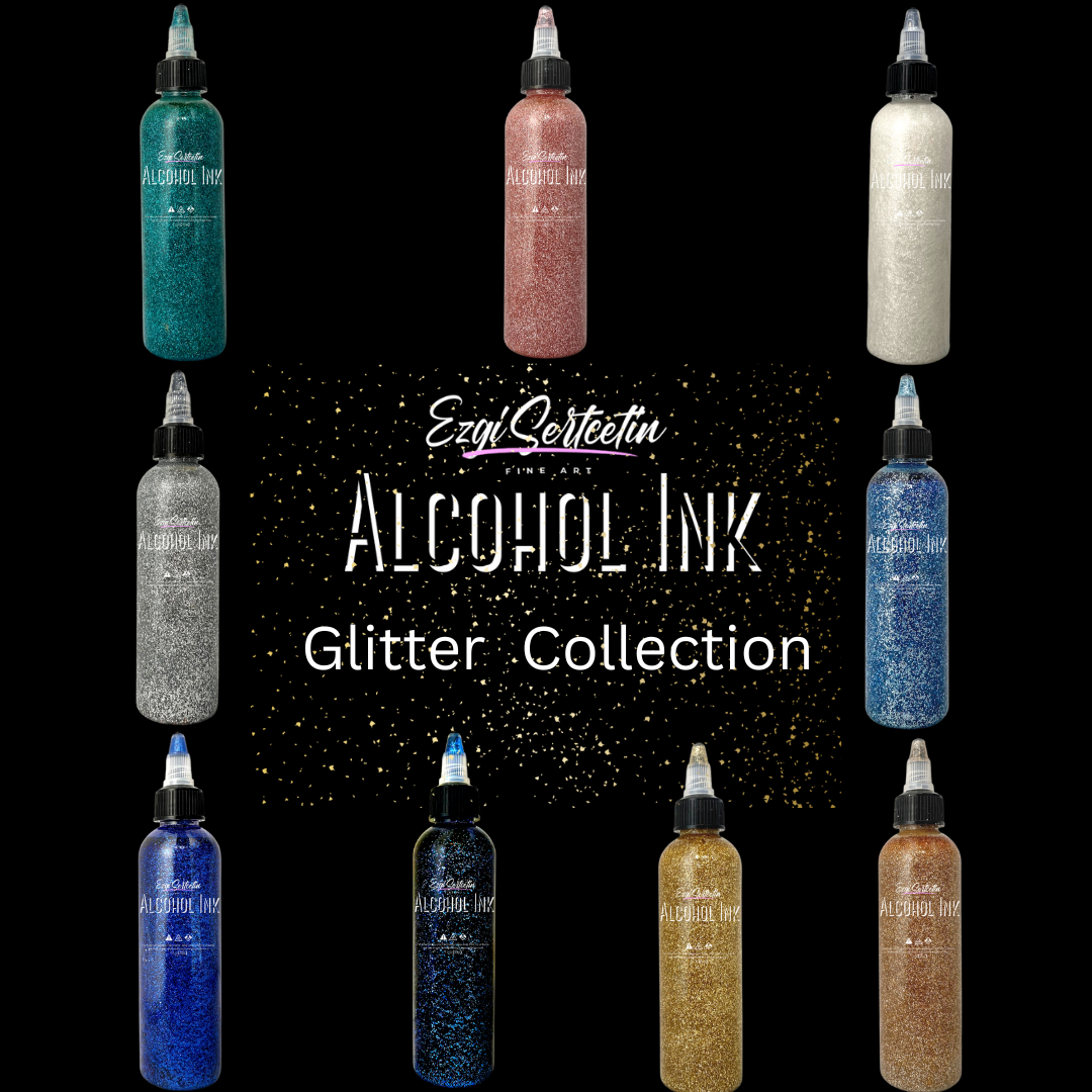 Premium Alcohol Ink|Metallic or Glitter Vibrant|High Saturated Unique Colors|4oz|For Tumblers,Coasters,Resin Dye,Alcohol Ink Paper,Yupo,Resin Petri Dish|by Ezgi Sertcetin