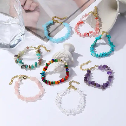 Handmade Natural Gemstones Colorful Chain Bracelet | Set of 2 | Quartz | Agate | Gemstone | Crystal Beaded | Crushed Stone | Chain Bracelet Set | Happiness and Mental Support Boost | WithLove