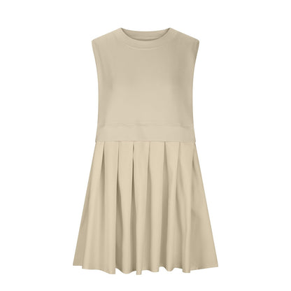 Pleated Round Neck Sleeveless Mini Dress